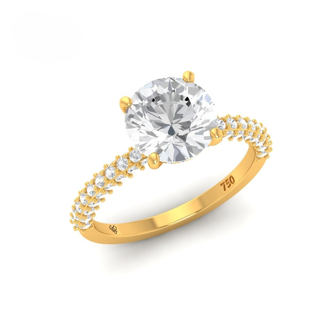 Bague de fiançailles Mia en diamant rond taille brillant avec halo de diamants cachés et anneau en diamant 3D