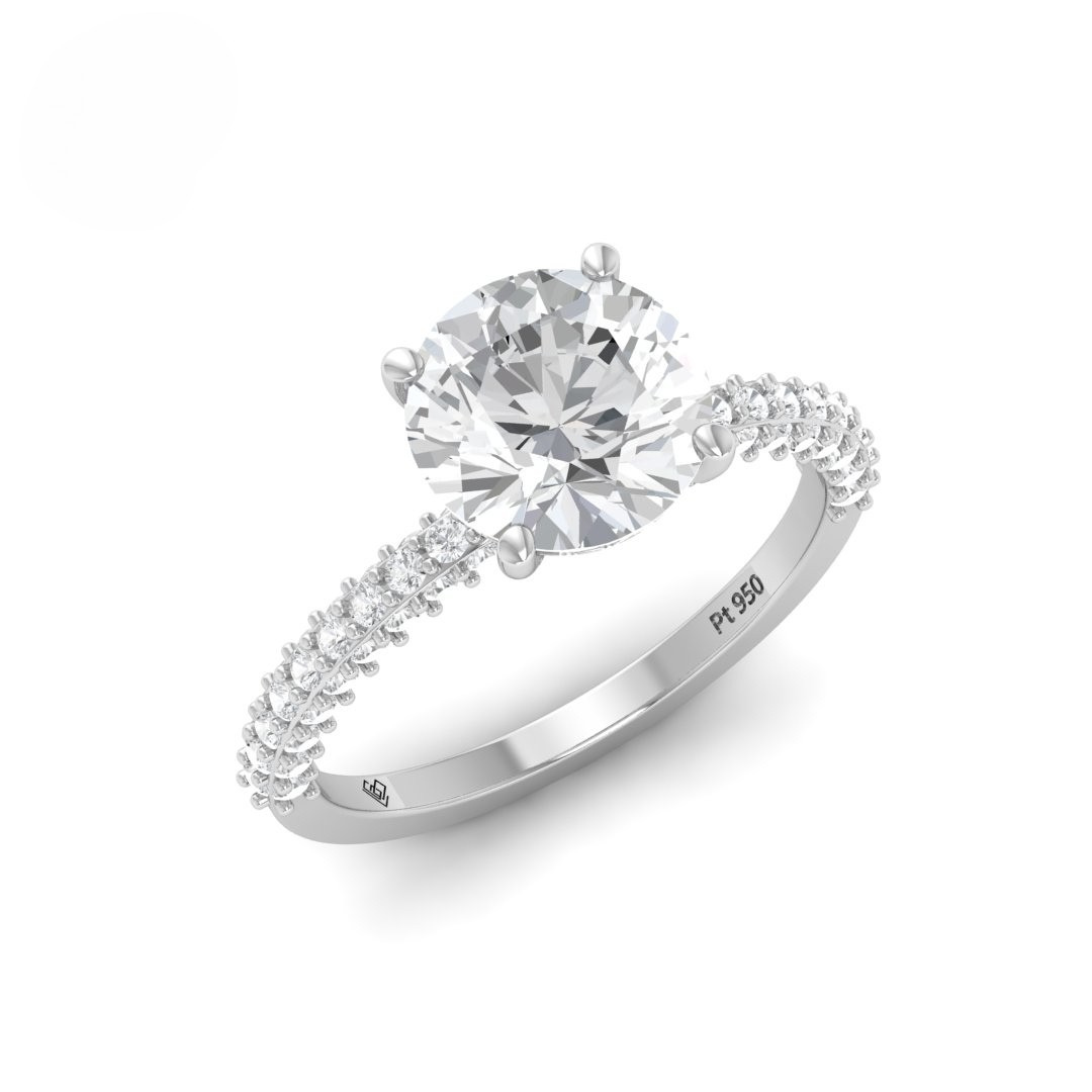 Mia Round Brilliant Cut Diamond Engagement Ring With Diamond Hidden Halo And 3D Diamond Band