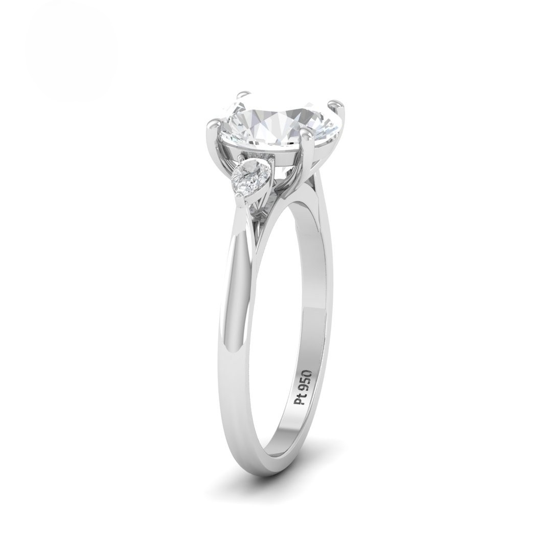 Sofia Round Brilliant Cut Diamond Engagement Ring With A Pear Cut Side Diamonds