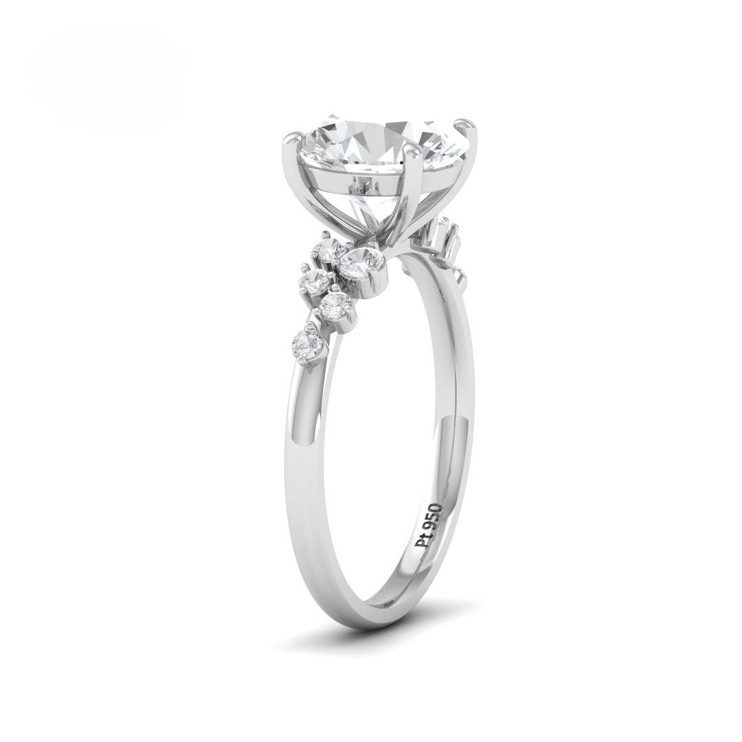 Layla Round Brilliant Cut Diamond Engagement Ring With Diamond Accent Band