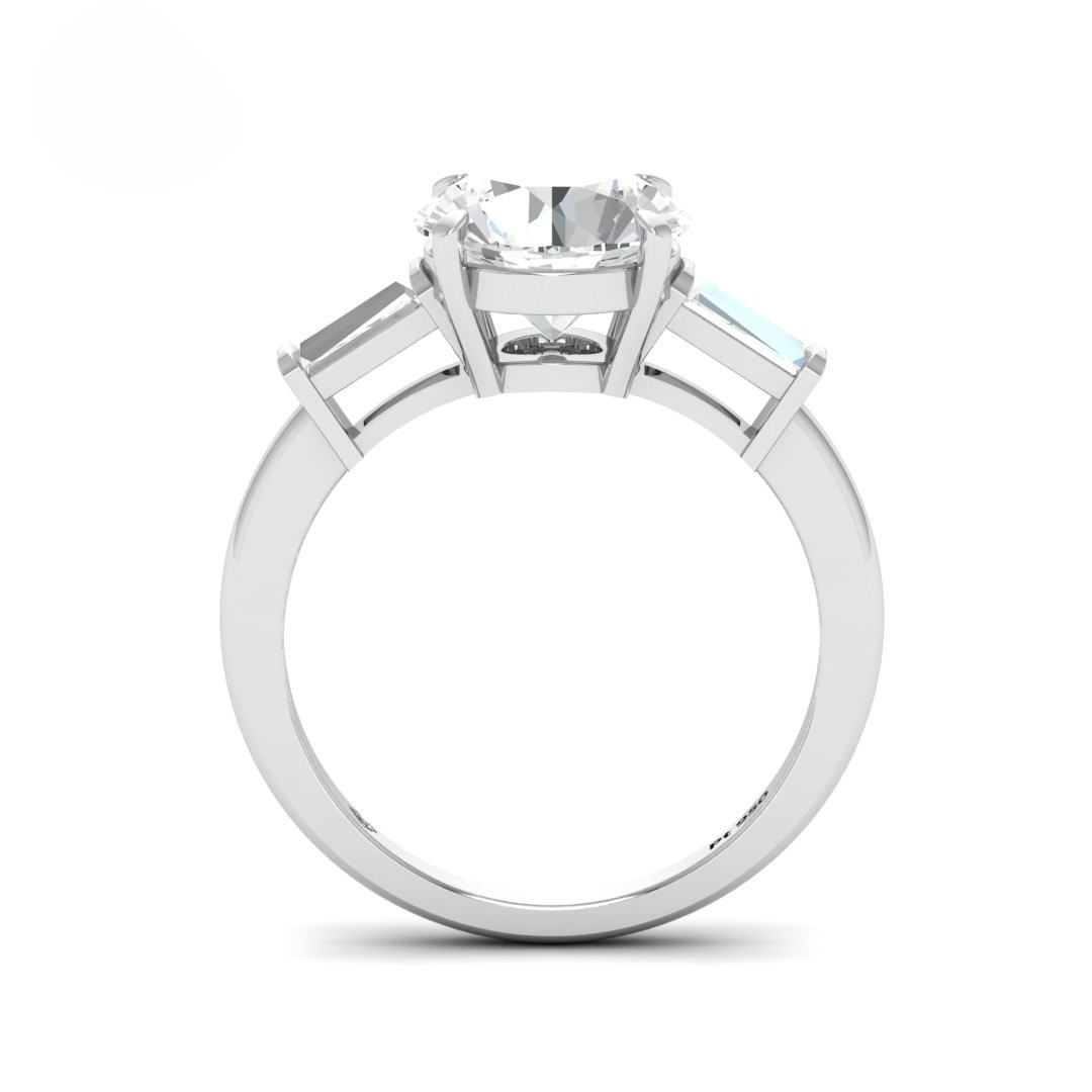 Mary Round Brilliant Cut Diamond Engagement Ring With Tapering Baguette Cut Side Diamond