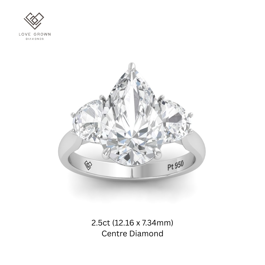 Kamala Pear Cut Diamond Engagement Ring With Half Moon Cut Side Diamonds