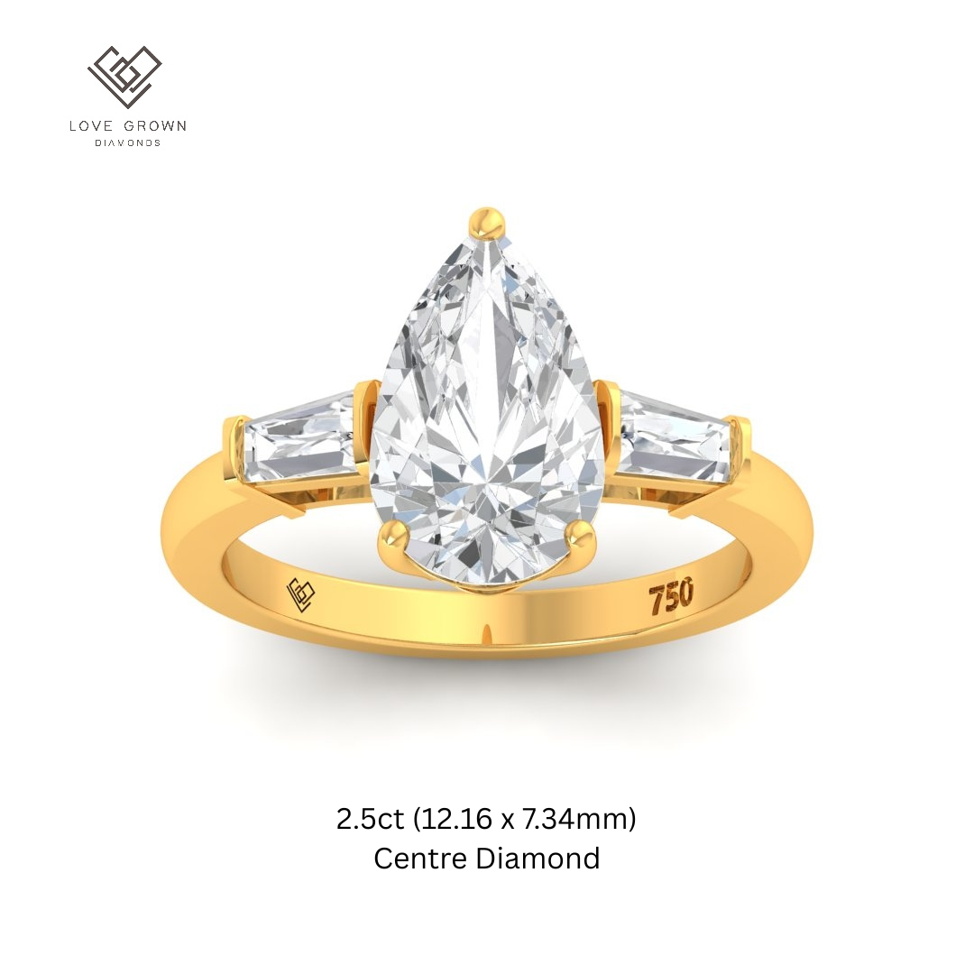 Mary Pear Cut Diamond Engagement Ring With Tapering Baguettes Cut Side Diamonds