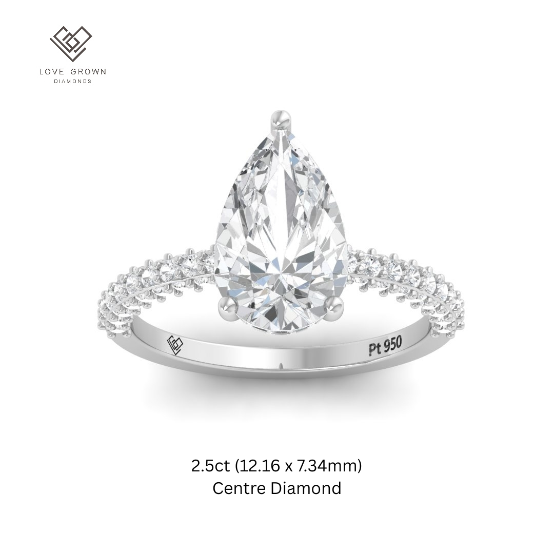 Mia Pear Cut Diamond Engagement Ring With Diamond Hidden Halo And 3D Diamond Band