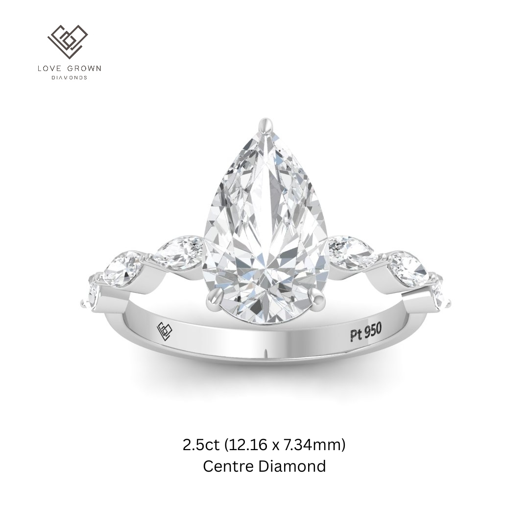 Kasandra Pear Cut Diamond Engagement Ring With A Marquise Cut Diamond Band