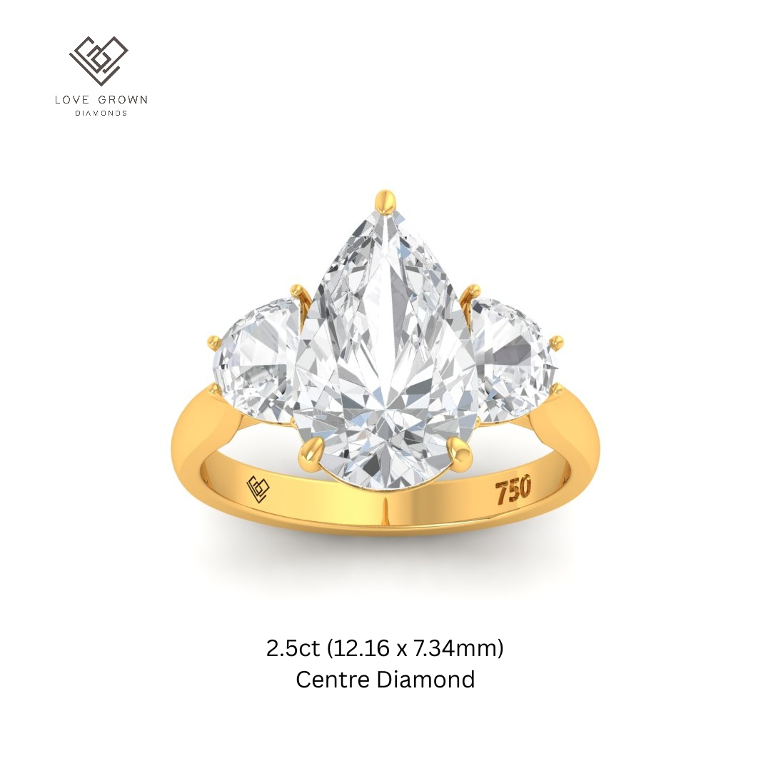 Kamala Pear Cut Diamond Engagement Ring With Half Moon Cut Side Diamonds