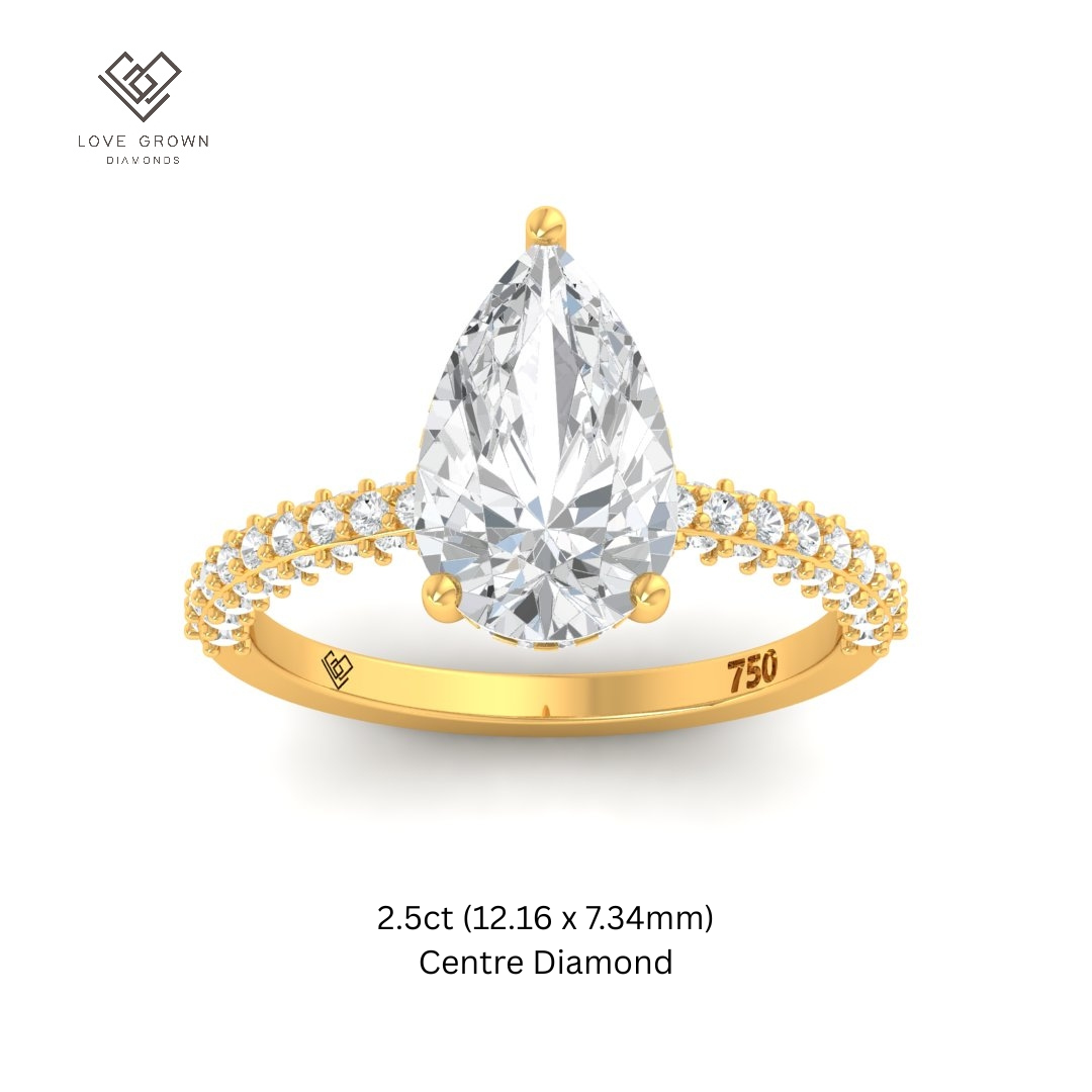 Mia Pear Cut Diamond Engagement Ring With Diamond Hidden Halo And 3D Diamond Band