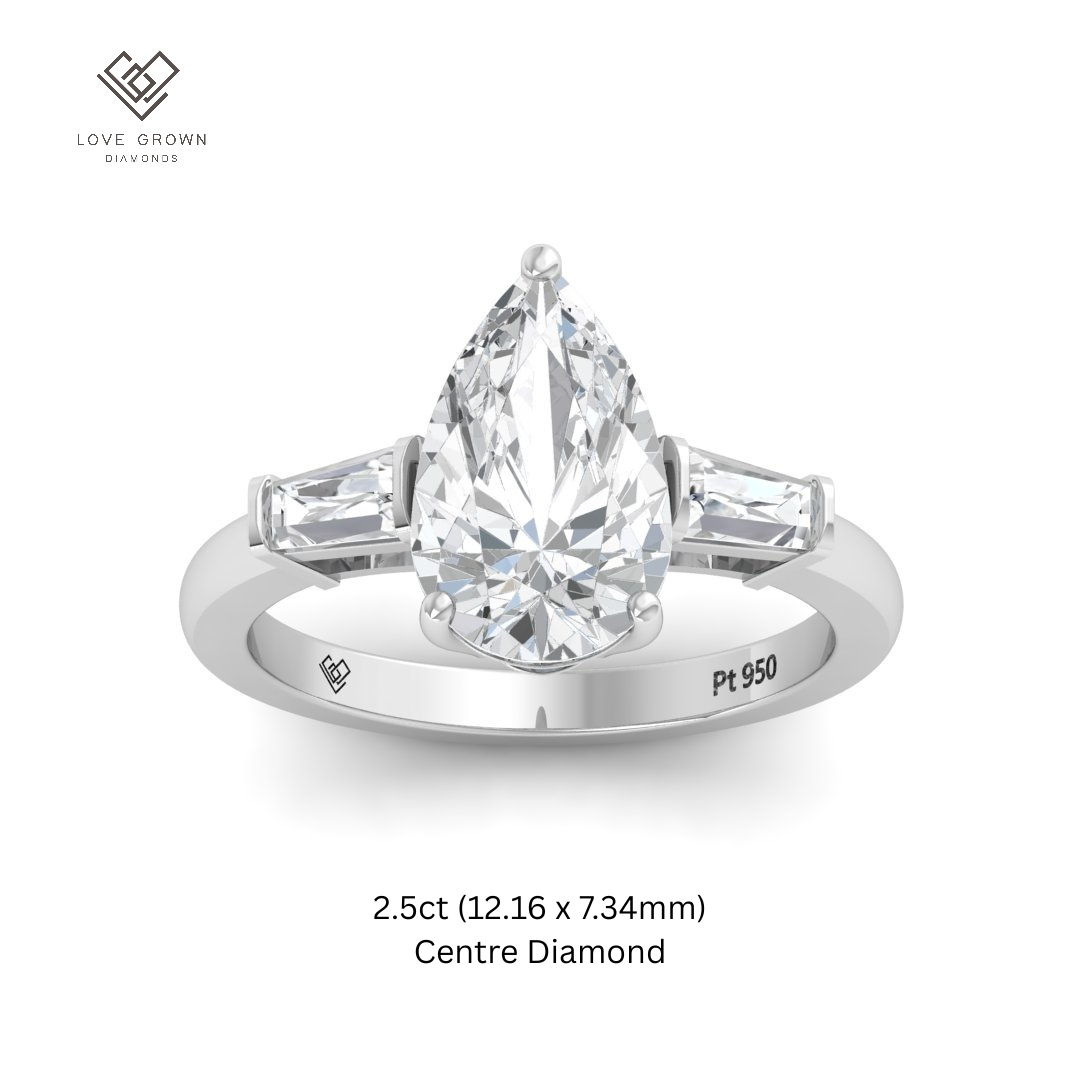 Mary Pear Cut Diamond Engagement Ring With Tapering Baguettes Cut Side Diamonds