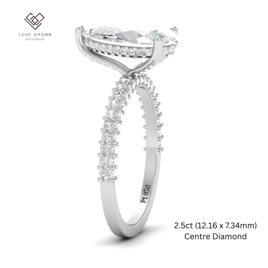 Mia Pear Cut Diamond Engagement Ring With Diamond Hidden Halo And 3D Diamond Band