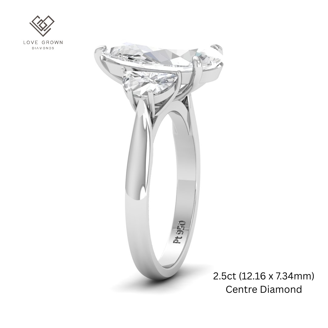 Kamala Pear Cut Diamond Engagement Ring With Half Moon Cut Side Diamonds
