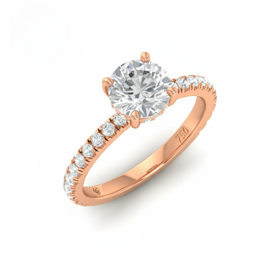 Chloé Round Cut Diamond Engagement Ring with Diamond Hidden Halo and Diamond Band