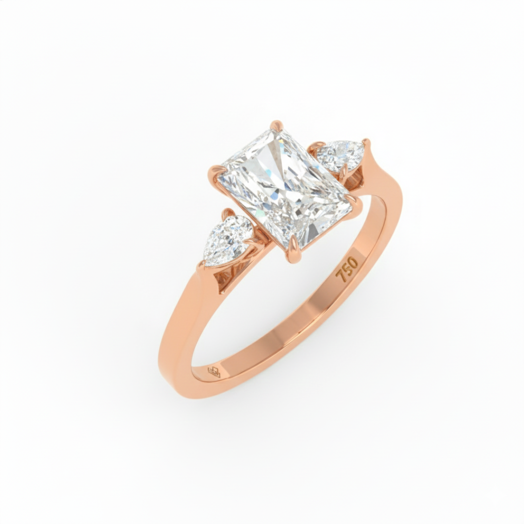 Sofia Radiant Cut Diamond Engagement Ring With A Pear Cut Side Diamonds