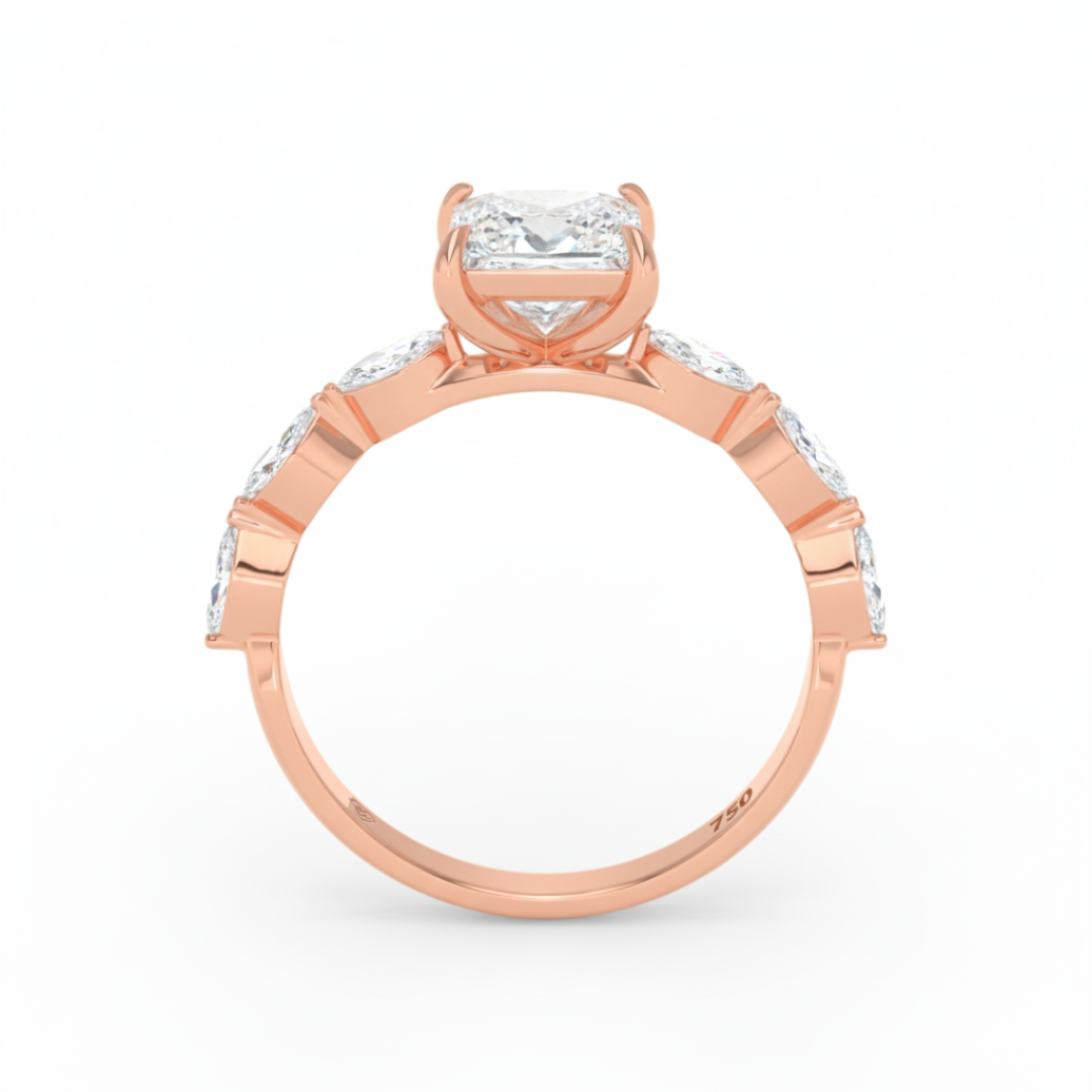 Kasandra Princess Cut Diamond Engagement Ring With A Marquise Cut and Diamond Band