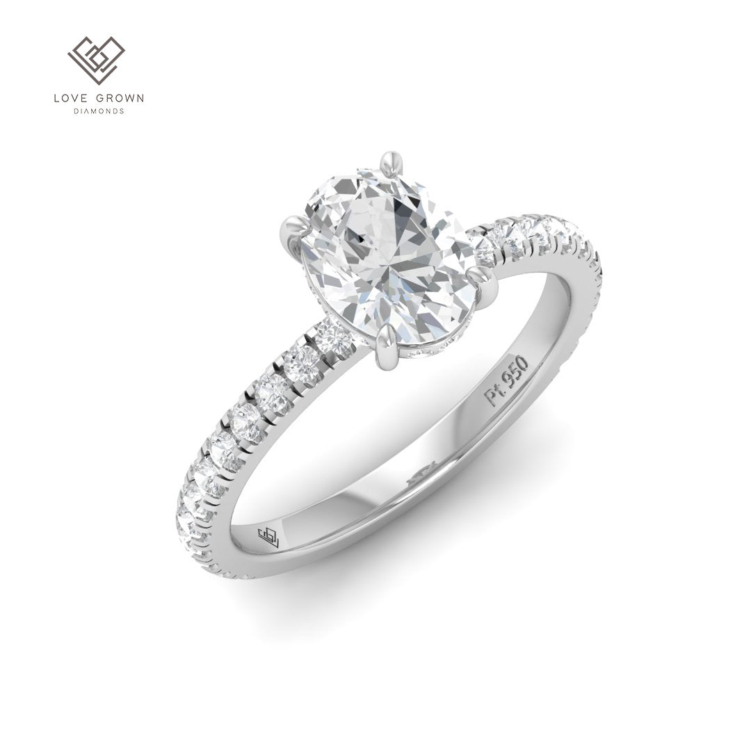 Chloé Oval Cut Diamond Engagement Ring with Diamond Hidden Halo and Diamond Band