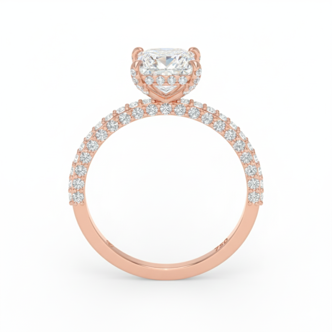 Bague de fiançailles Mia en diamant taille princesse avec halo de diamants cachés et anneau en diamant 3D