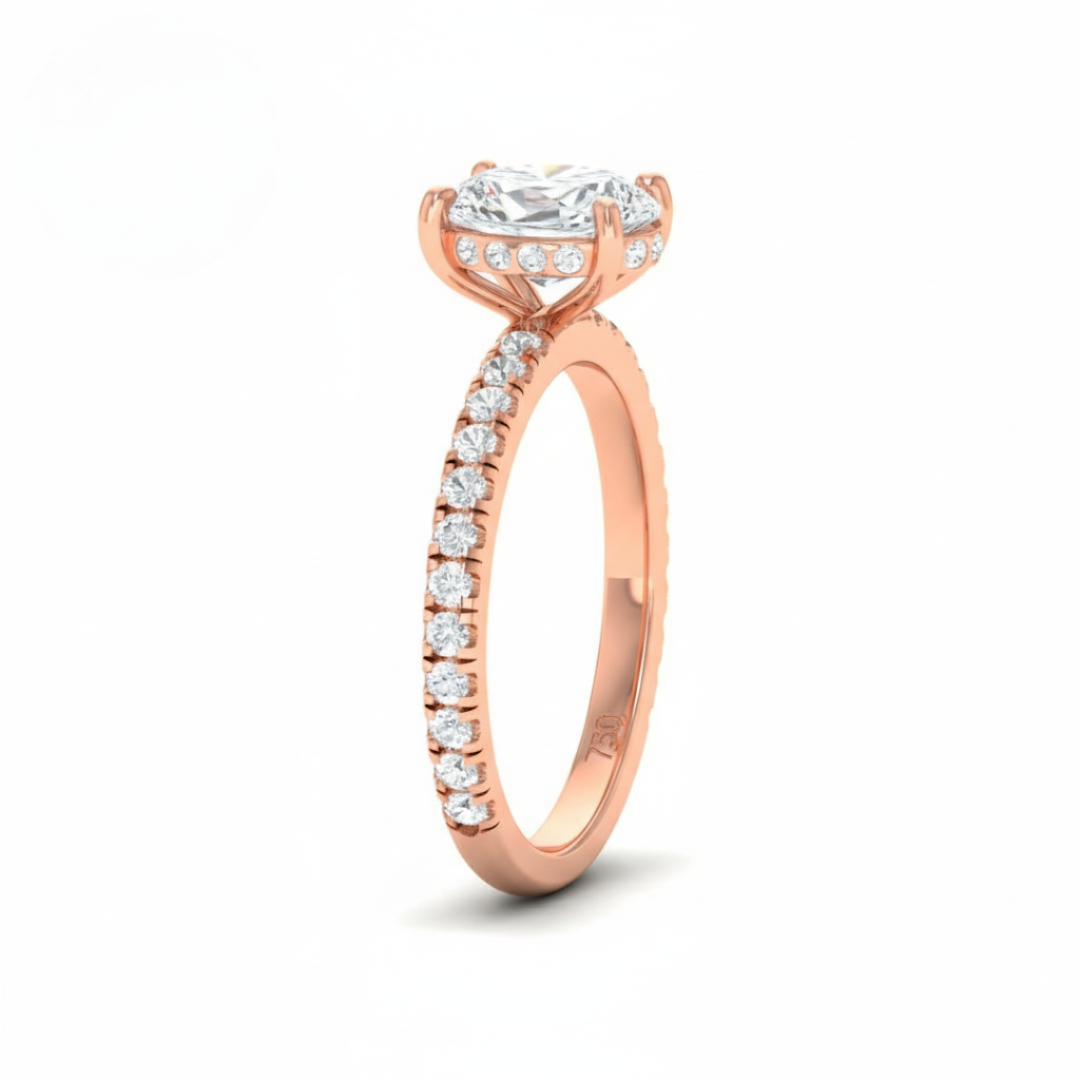 Chloé Oval Cut Diamond Engagement Ring with Diamond Hidden Halo and Diamond Band