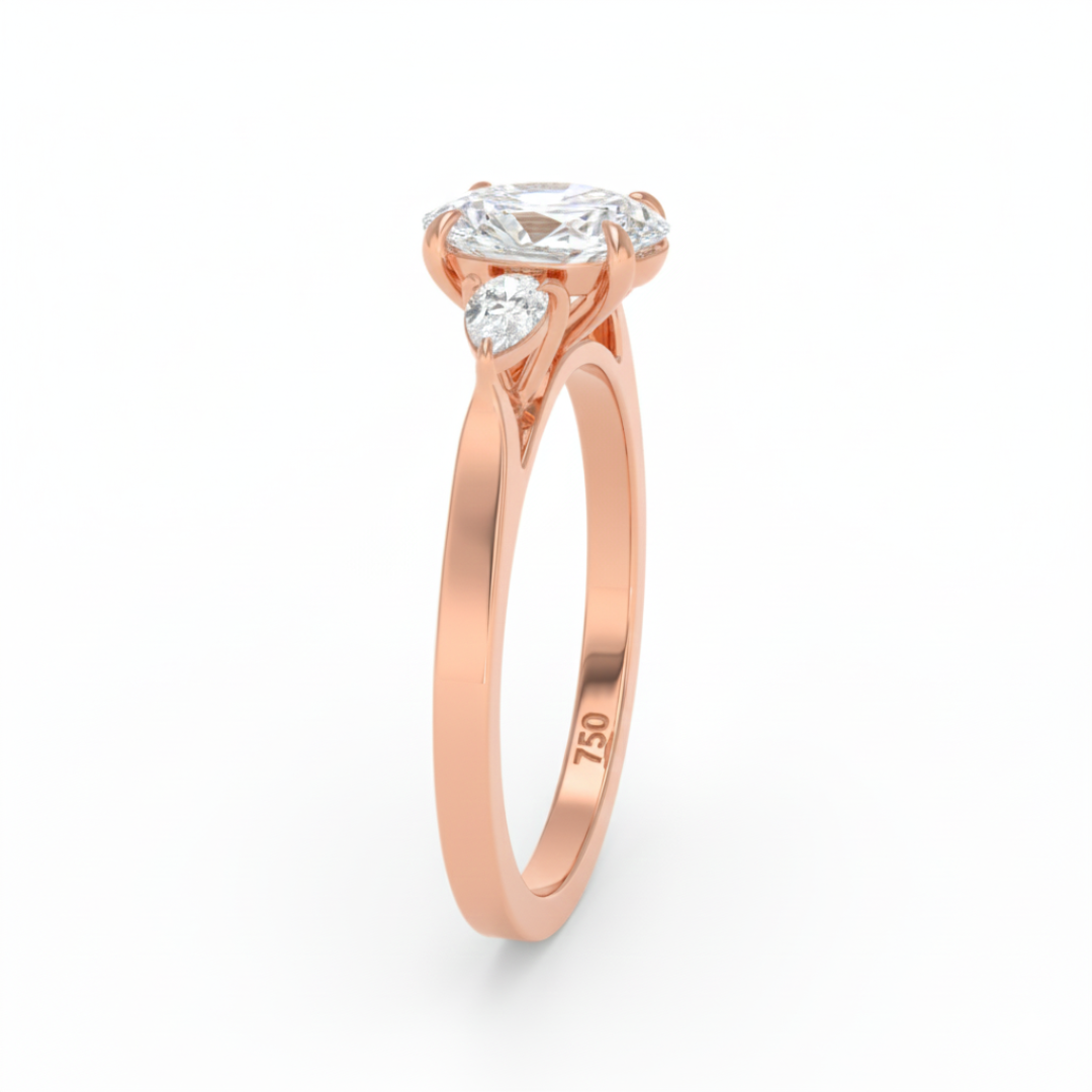 Sofia Oval Cut Diamond Engagement Ring With A Pear Cut Side Diamonds