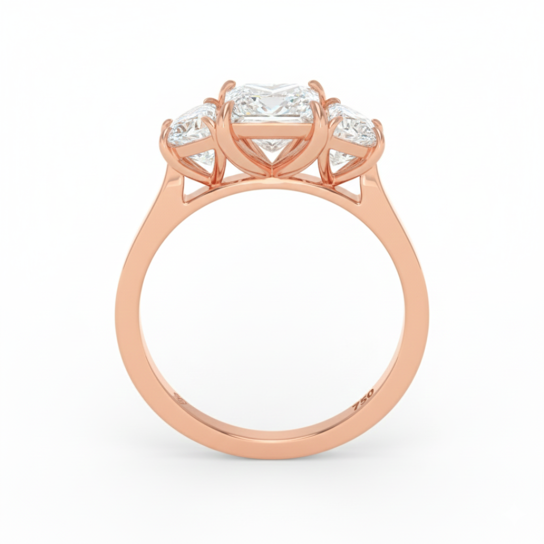 Kamala Princess Cut Diamond Engagement Ring with Half Moon Sides