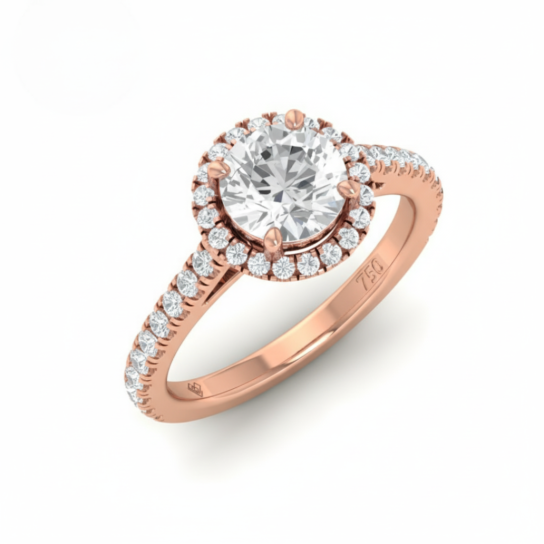 Bella Round Cut Diamond Engagement Ring with Diamond Halo & Diamond Band
