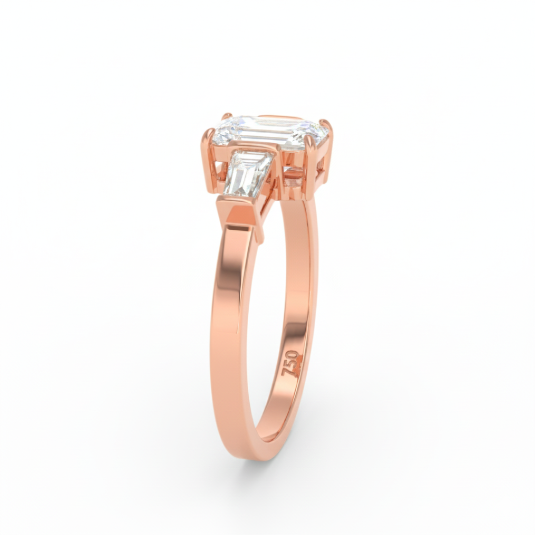 Mary Emerald Cut Diamond Engagement Ring with Tapering Baguette Cut Side Diamonds