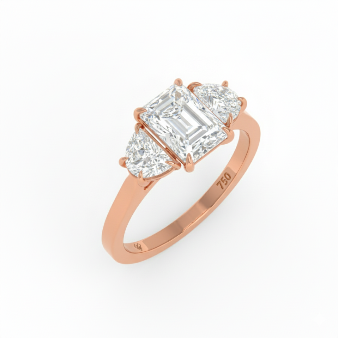 Kamala Radiant Cut Diamond Engagement Ring With Half Moon Cut Side Diamond