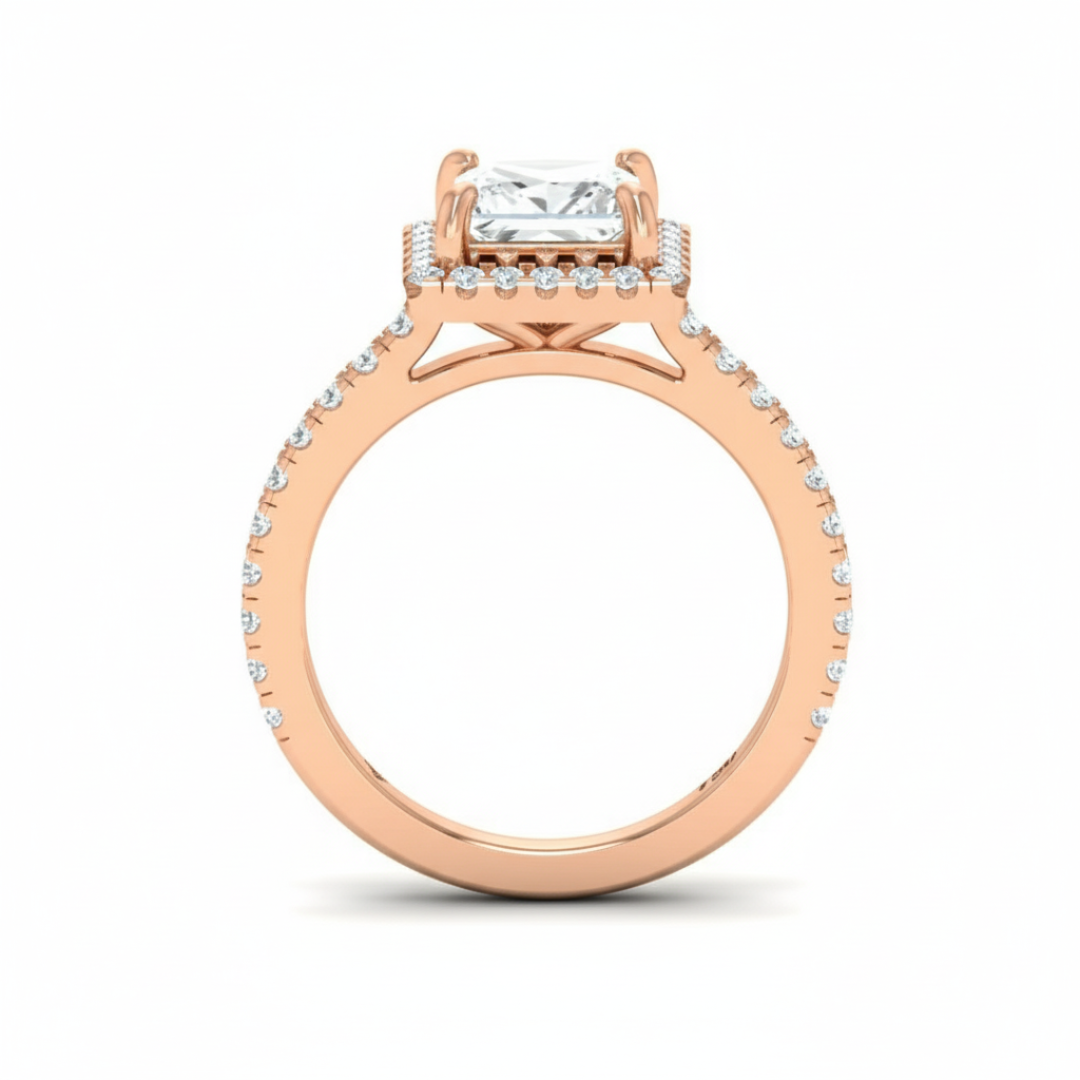 Bella Princess Cut Diamond Engagement Ring with Diamond Halo & Diamond Band