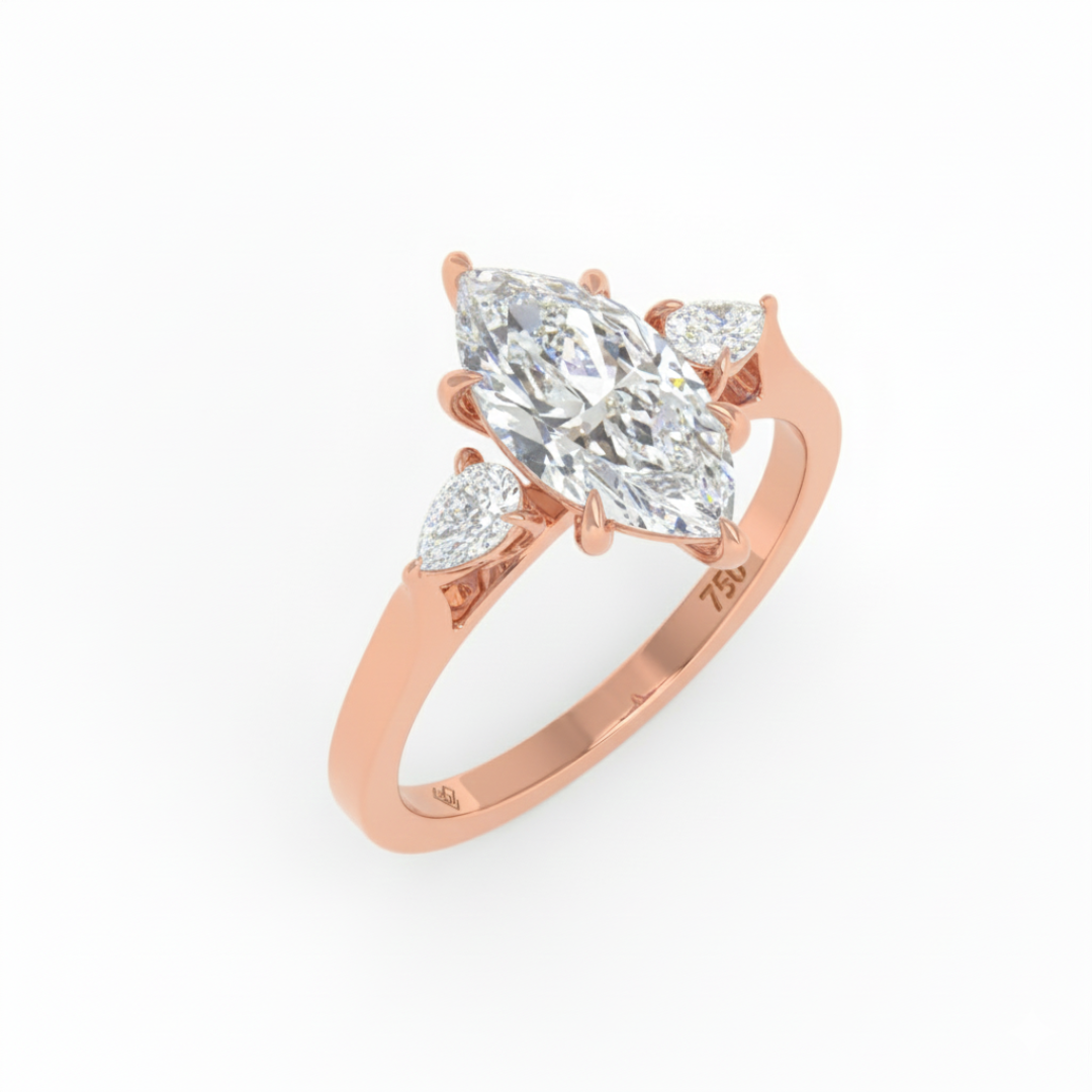 Sofia Marquise Cut Diamond Engagement Ring with Pear Cut Side Diamonds