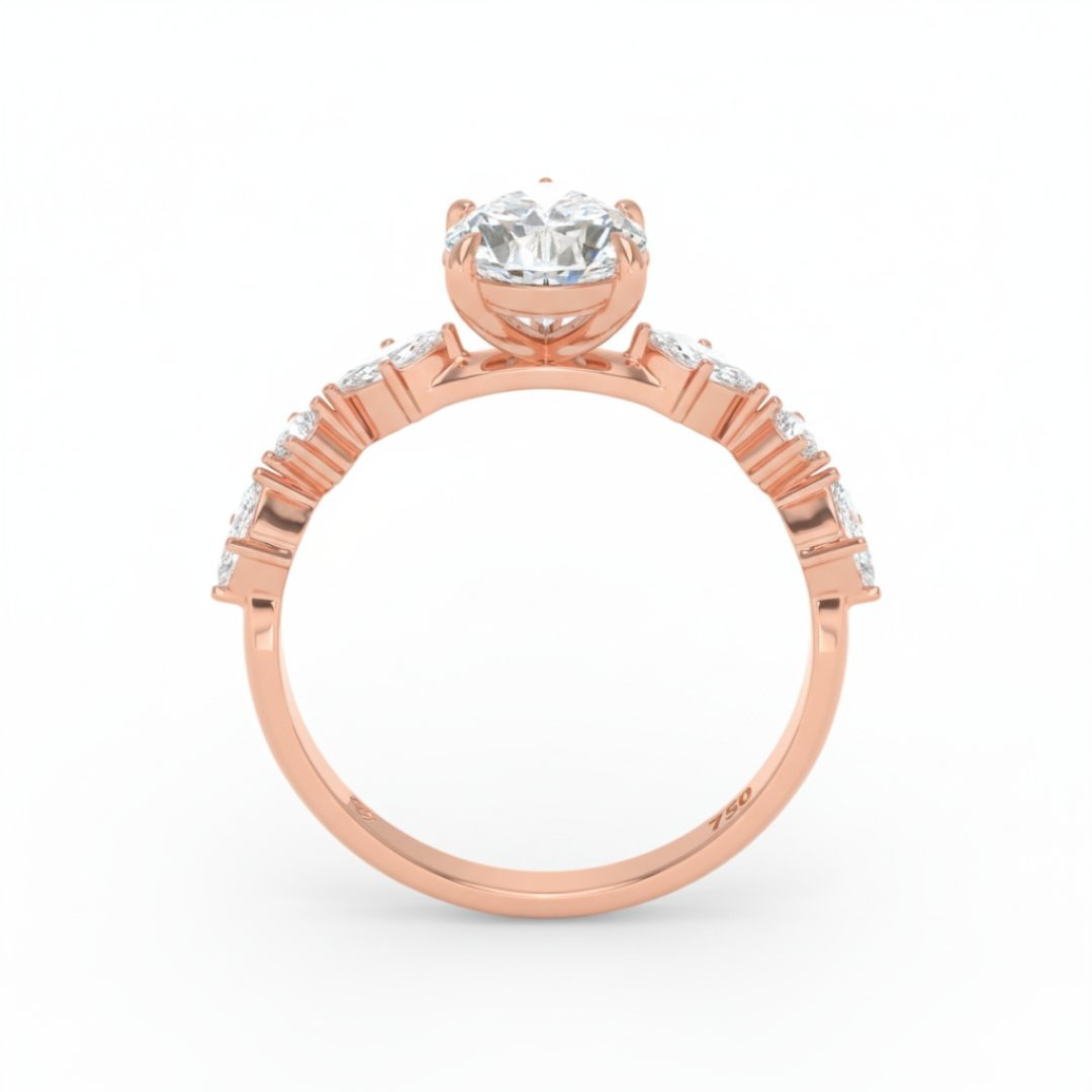 Elizabeth Pear Cut Diamond Engagement Ring With A Marquise And Round Cut Diamond Band