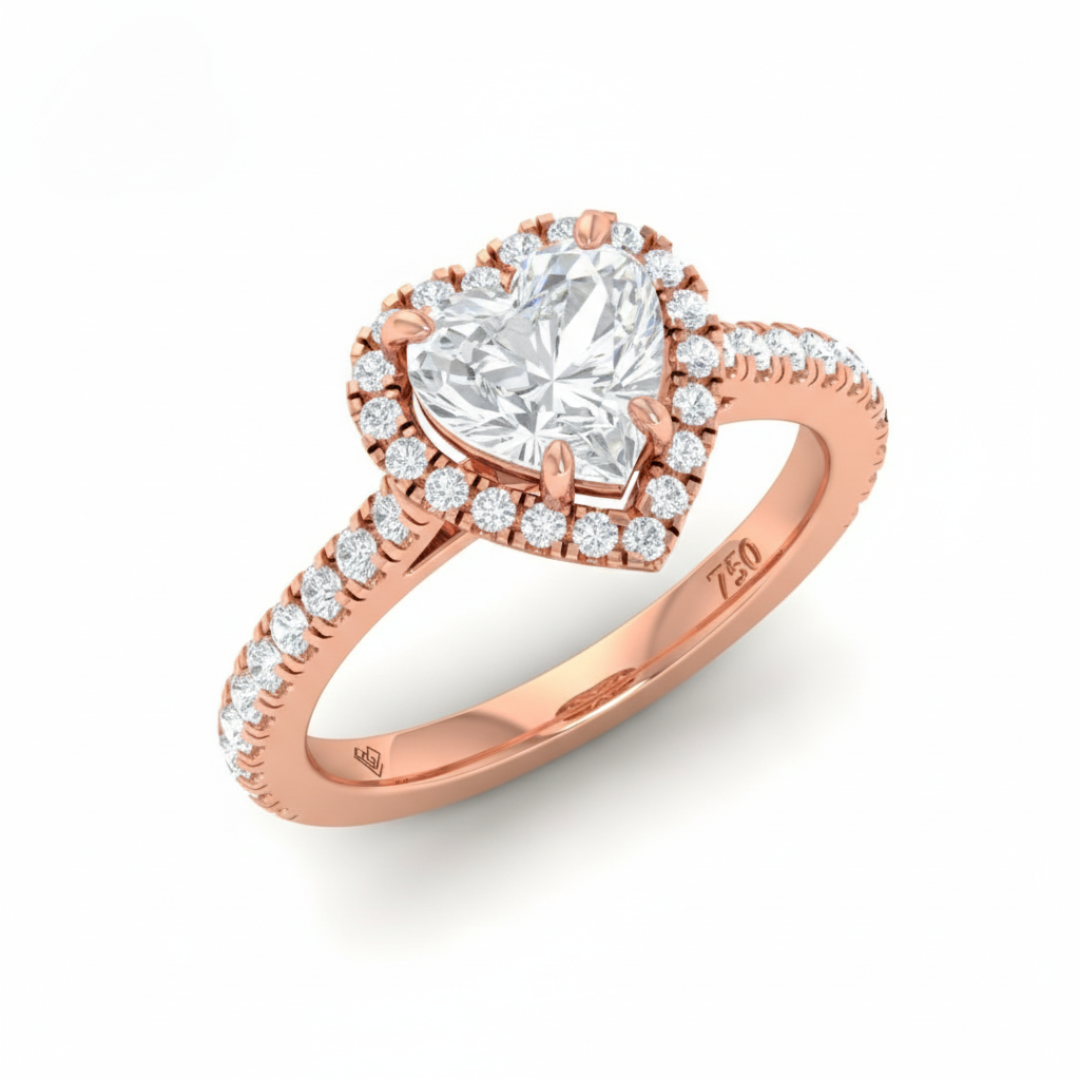 Bella Heart Cut Diamond Engagement Ring with Diamond Halo & Diamond Band