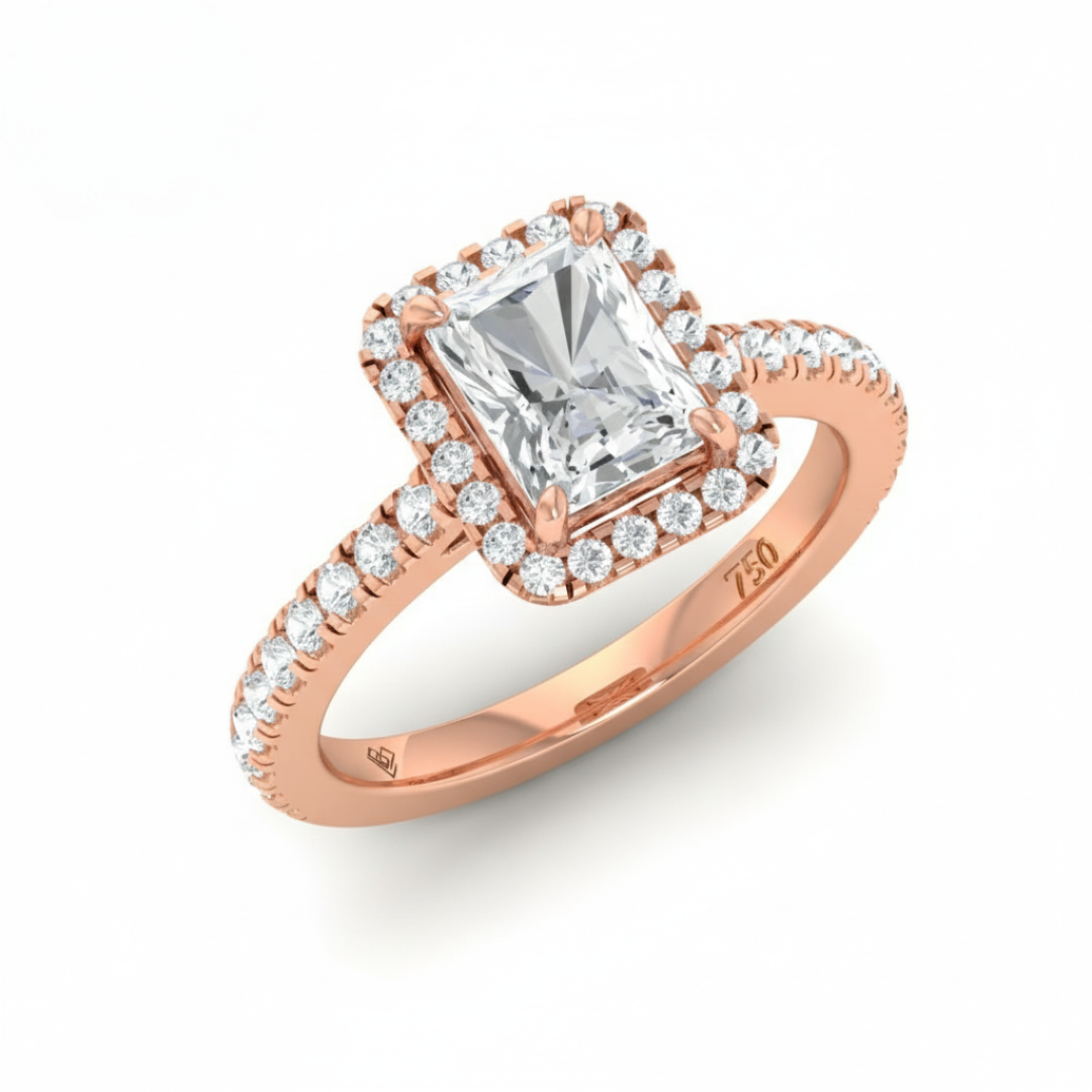 Bella Radiant Cut Diamond Engagement Ring with Diamond Halo & Diamond Band
