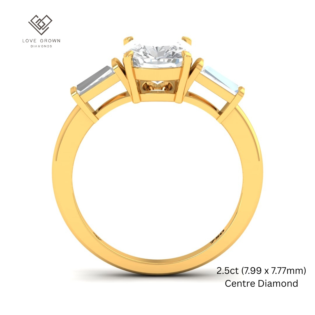 Mary Cushion Cut Diamond Engagement Ring with Tapering Baguette Cut Side Diamonds