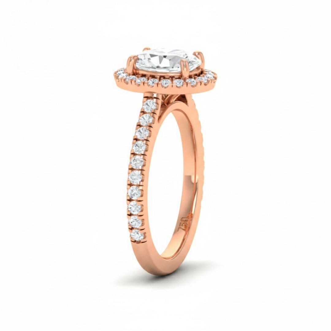 Bella Oval Cut Diamond Engagement Ring with Diamond Halo & Diamond Band
