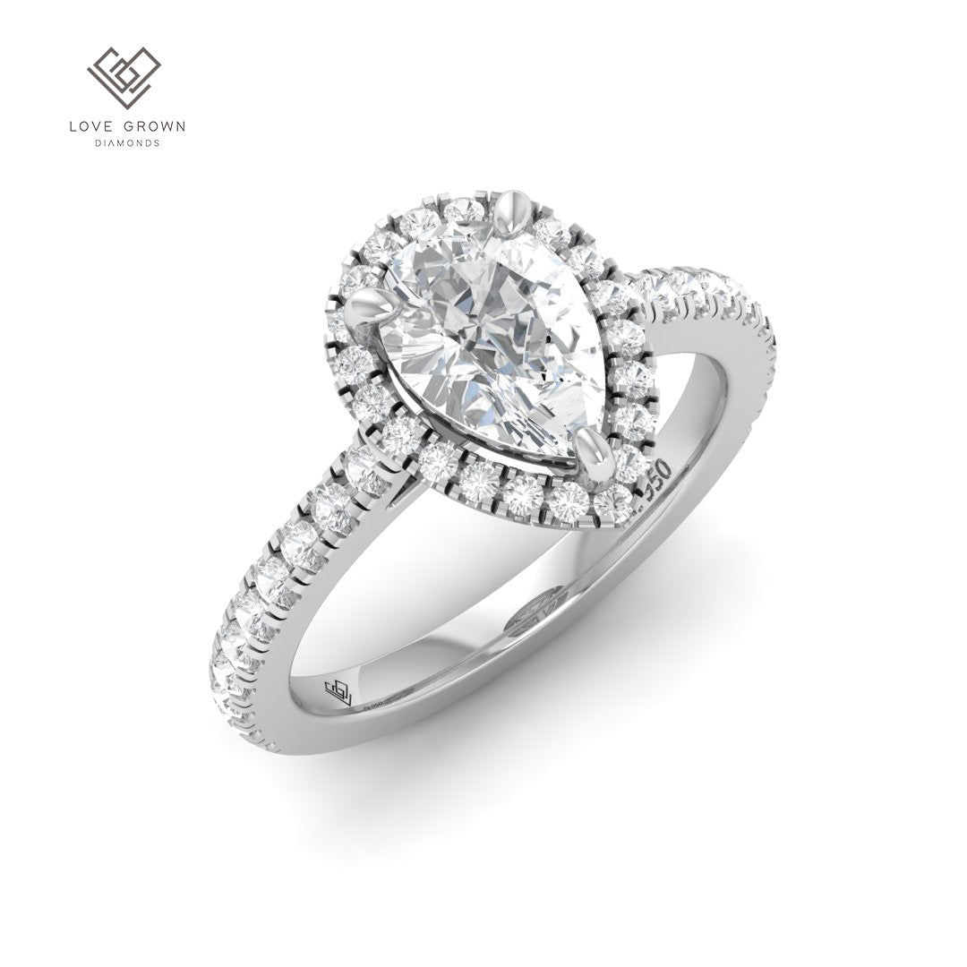 Bella Pear Cut Diamond Engagement Ring with Diamond Halo & Diamond Band