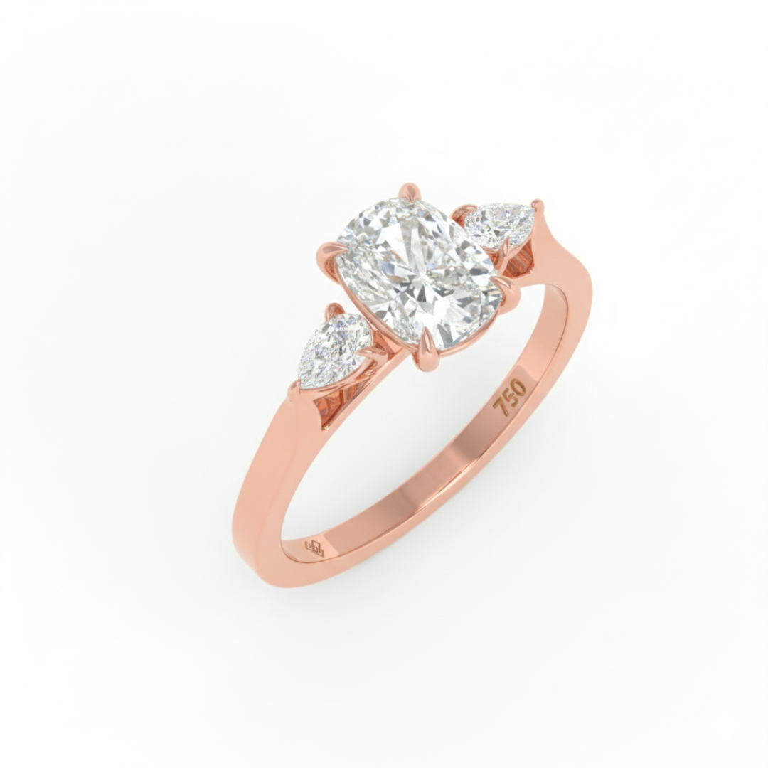 Sofia Cushion Cut Diamond Engagement Ring With A Pear Cut Side Diamonds