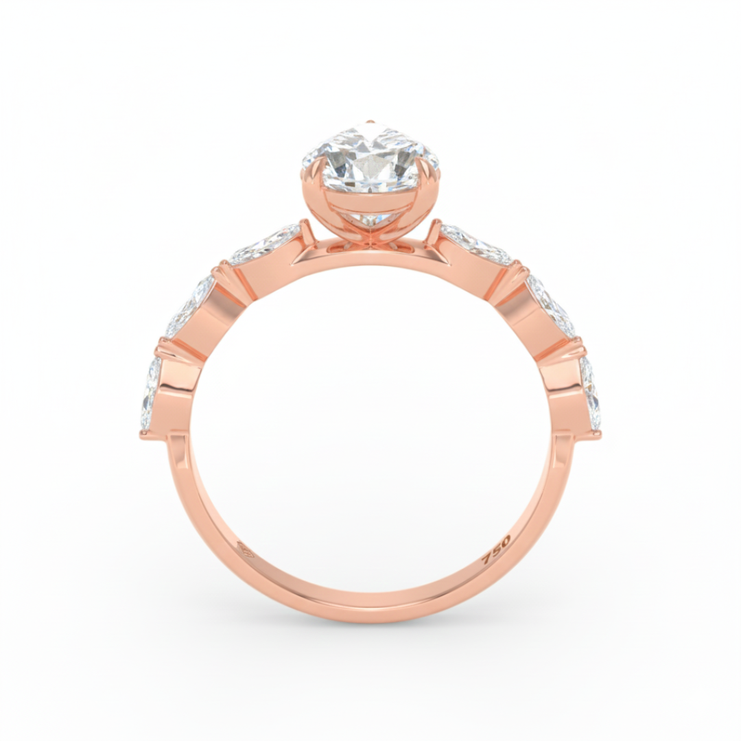 Kasandra Pear Cut Diamond Engagement Ring With A Marquise Cut Diamond Band