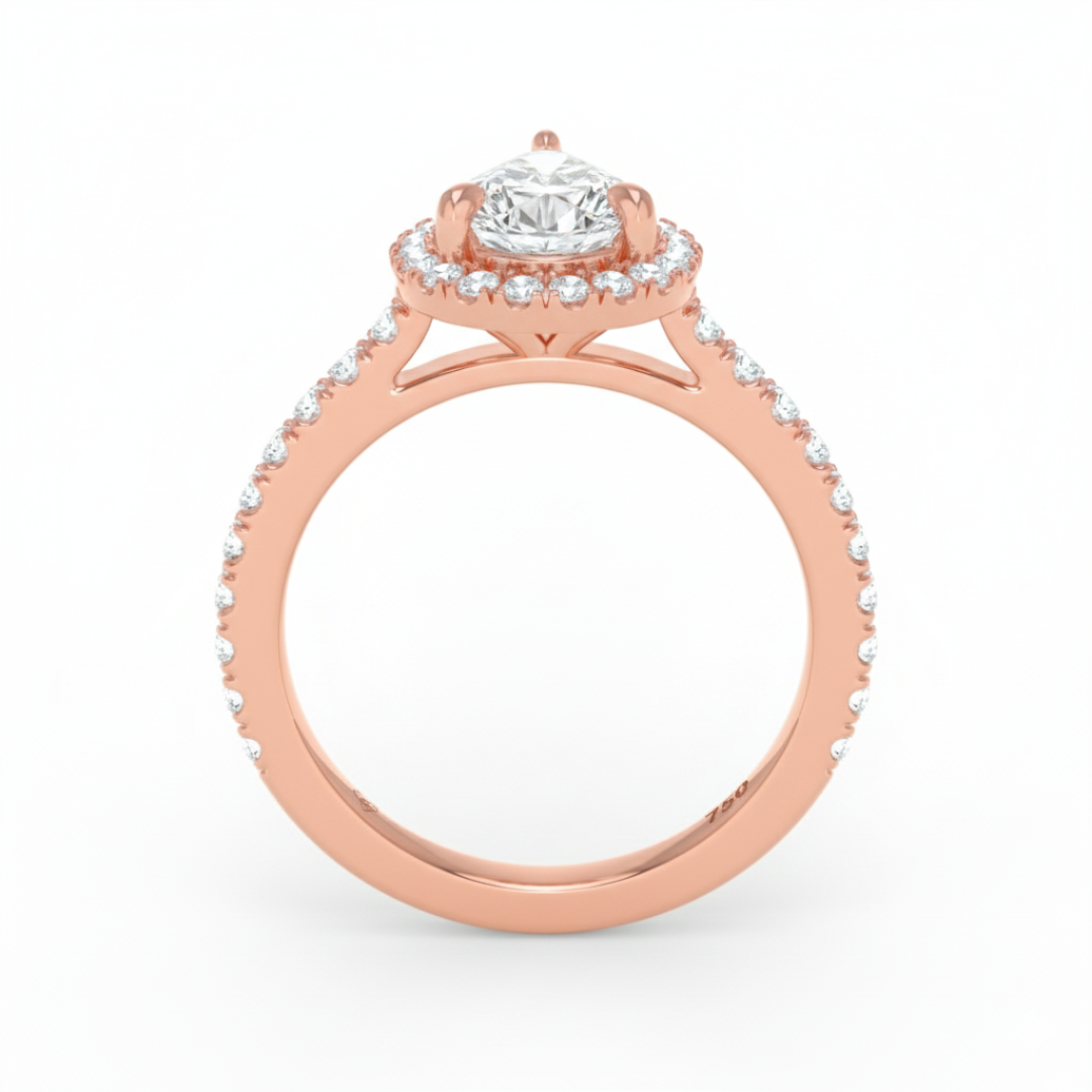 Bella Pear Cut Diamond Engagement Ring with Diamond Halo & Diamond Band