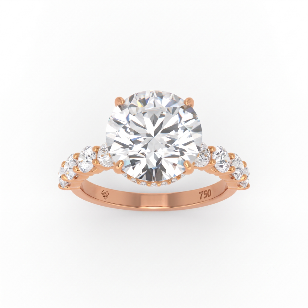 Vivien Round Brilliant Cut Engagement Ring with Round Brilliant Diamond Band and Wrap Around Hidden Halo