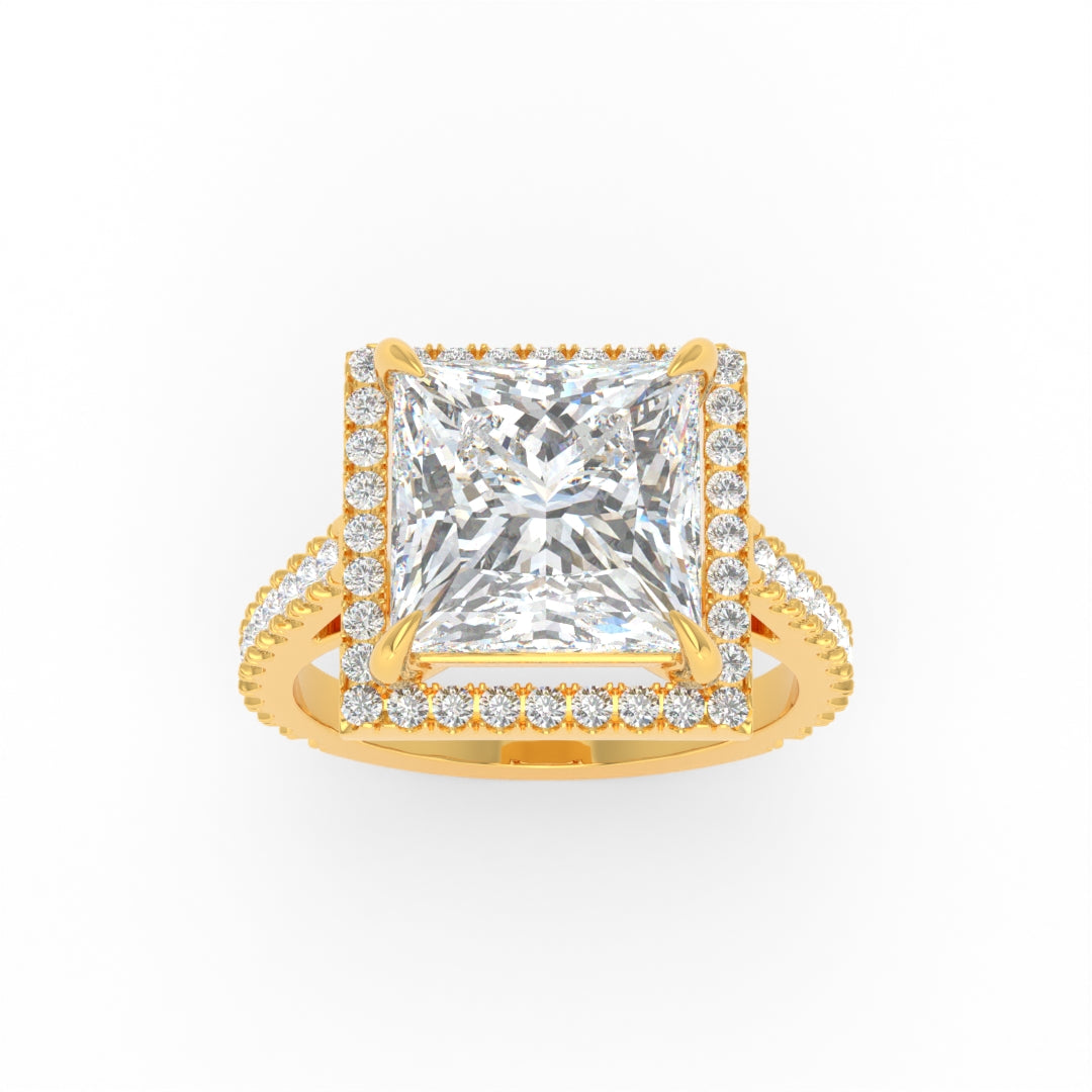 Bella Princess Cut Diamond Engagement Ring with Diamond Halo & Diamond Band