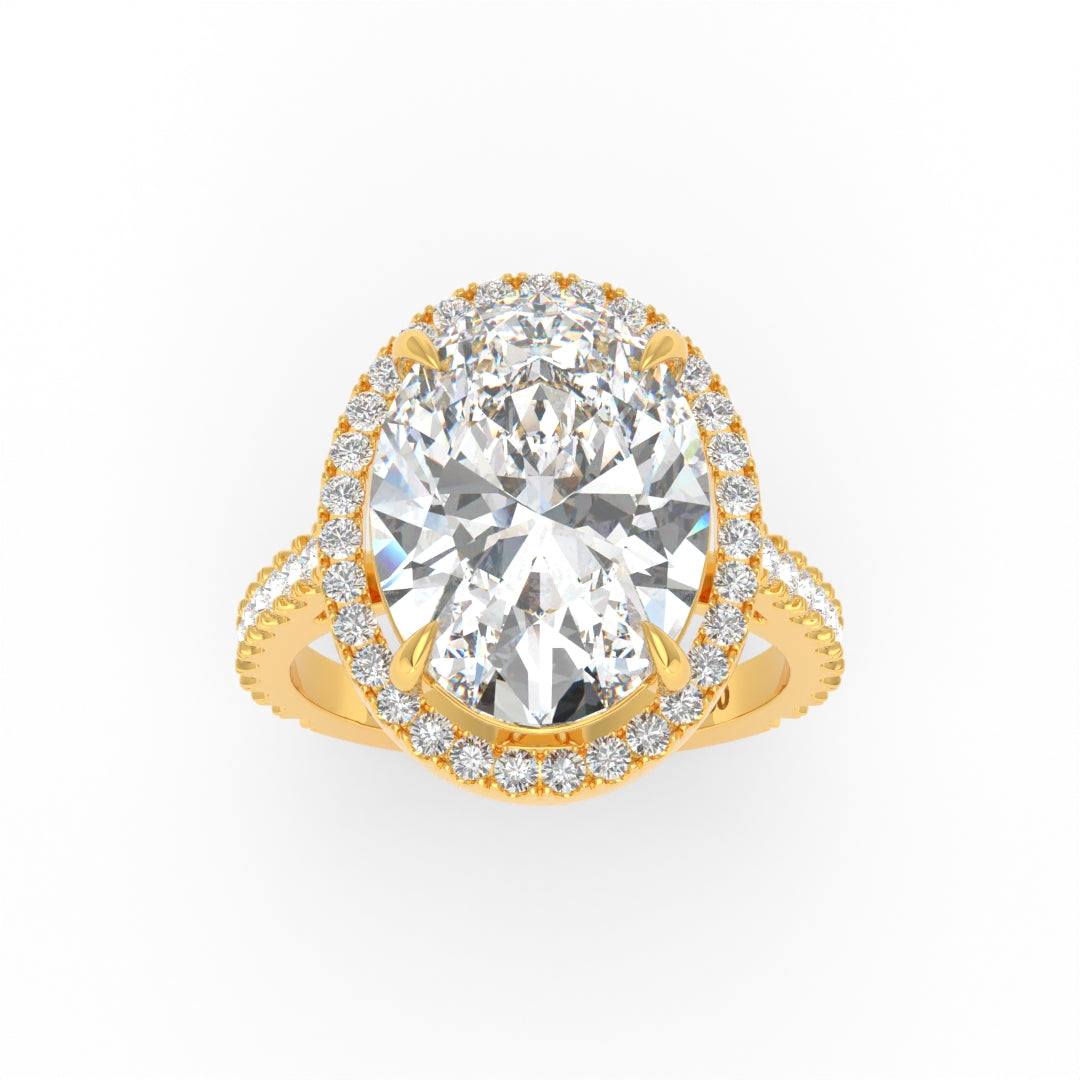 Bella Oval Cut Diamond Engagement Ring with Diamond Halo & Diamond Band