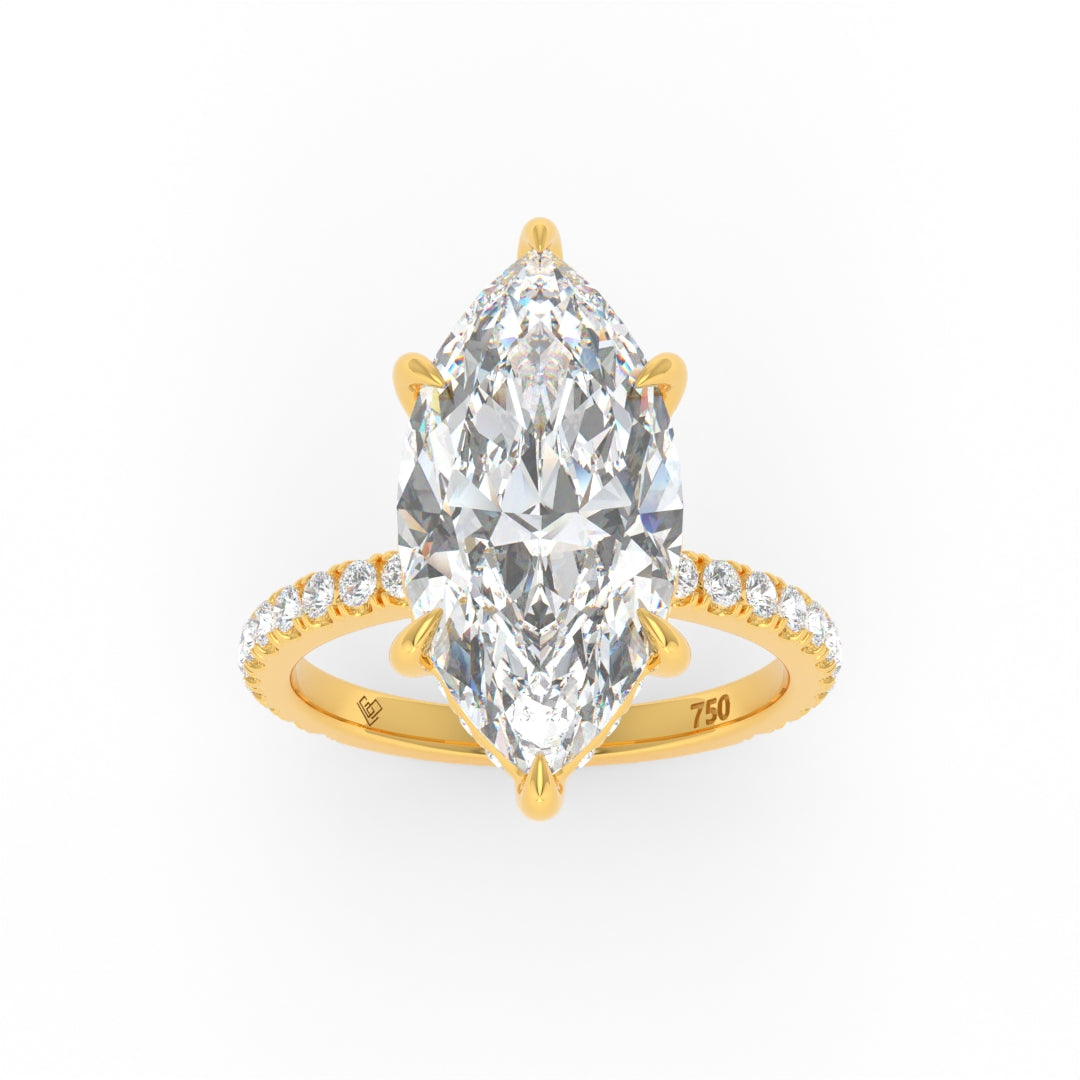 Chloé Marquise Cut Diamond Engagement Ring with Diamond Hidden Halo and Diamond Band