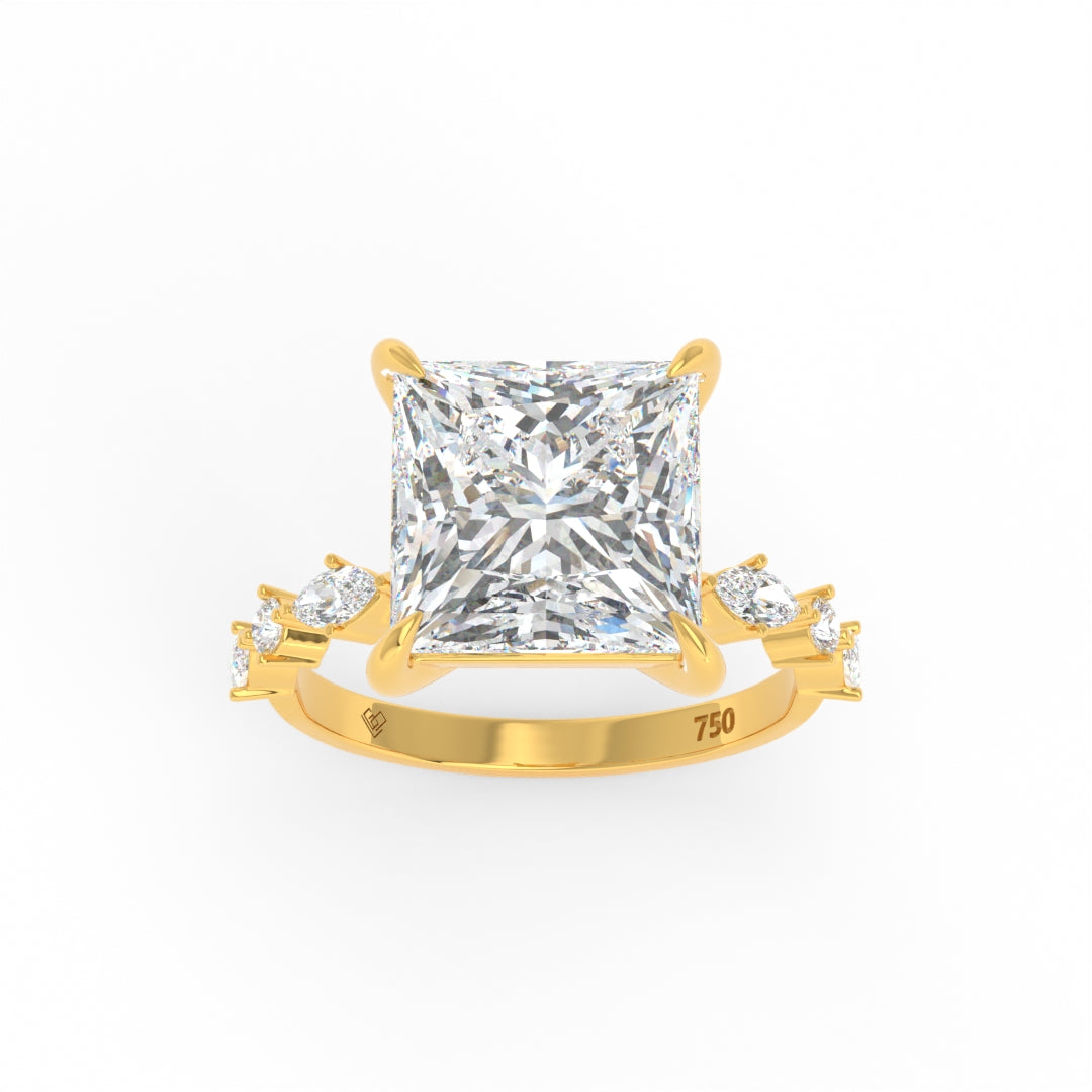 Elizabeth Princess Cut Diamond Engagement Ring With A Marquise and Round Cut Diamond Band