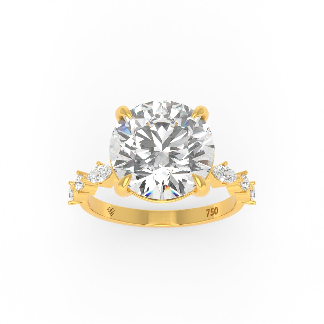 Elizabeth Round Brilliant Cut Diamond Engagement Ring With A Marquise And Round Cut Diamond Band