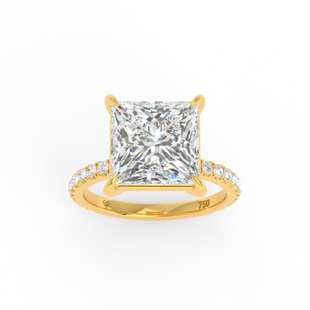 Chloé Princess Cut Diamond Engagement Ring with Diamond Hidden Halo and Diamond Band