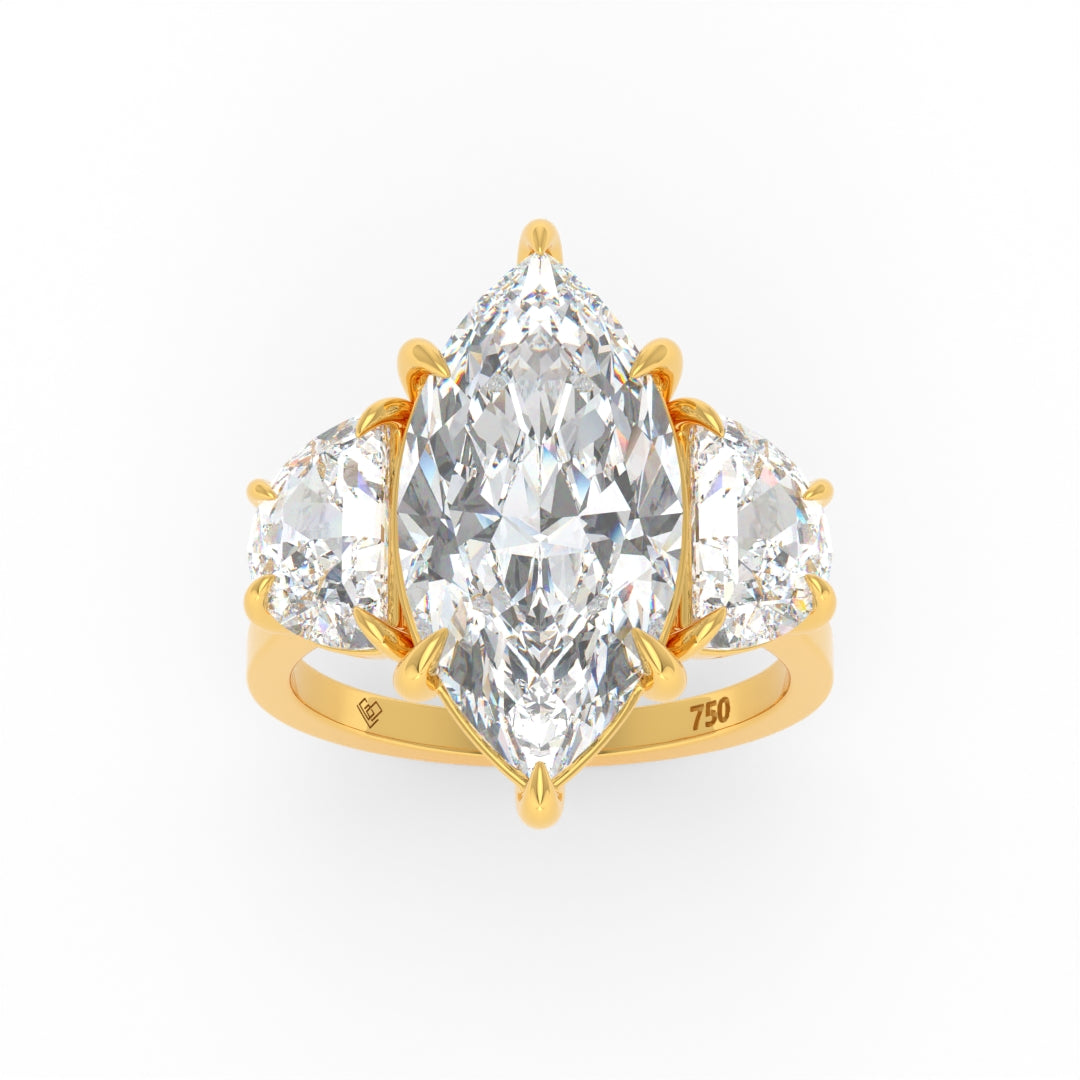 Kamala Marquise Cut Diamond Enagement Ring with Half Moon Cut Side Diamonds