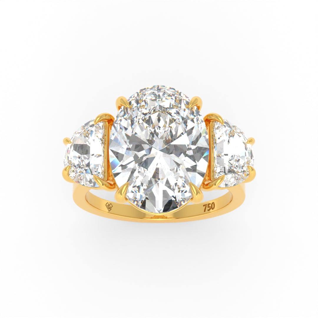 Kamala Oval Cut Diamond Engagement Ring with Half Moon Cut Side Diamonds