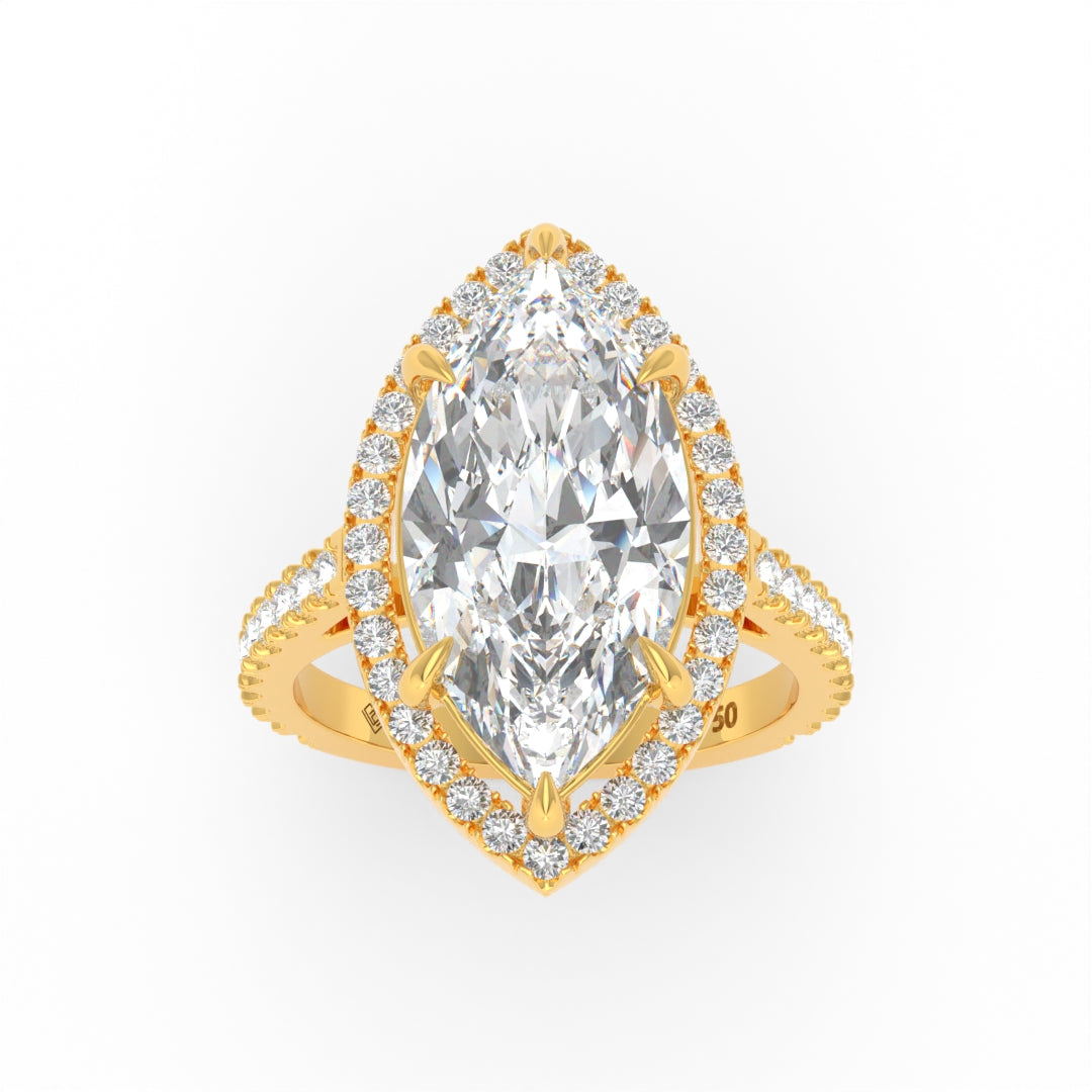 Bella Marquise Cut Diamond Engagement Ring with Diamond Halo & Diamond Band