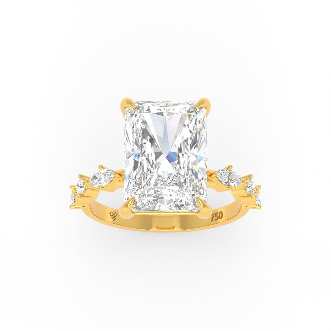 Elizabeth Radiant Cut Diamond Engagement Ring With A Marquise And Round Cut Diamond Band