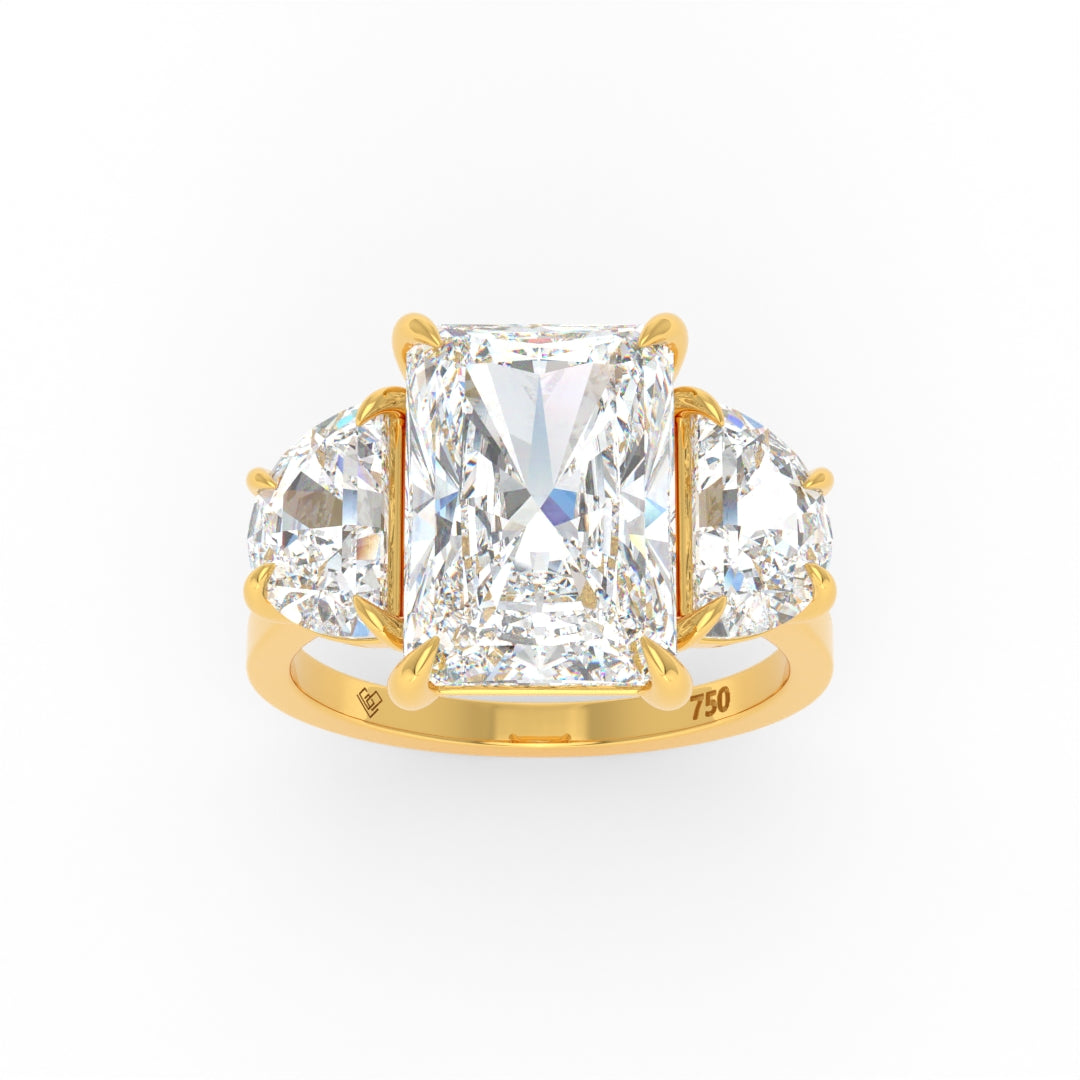 Kamala Radiant Cut Diamond Engagement Ring With Half Moon Cut Side Diamond
