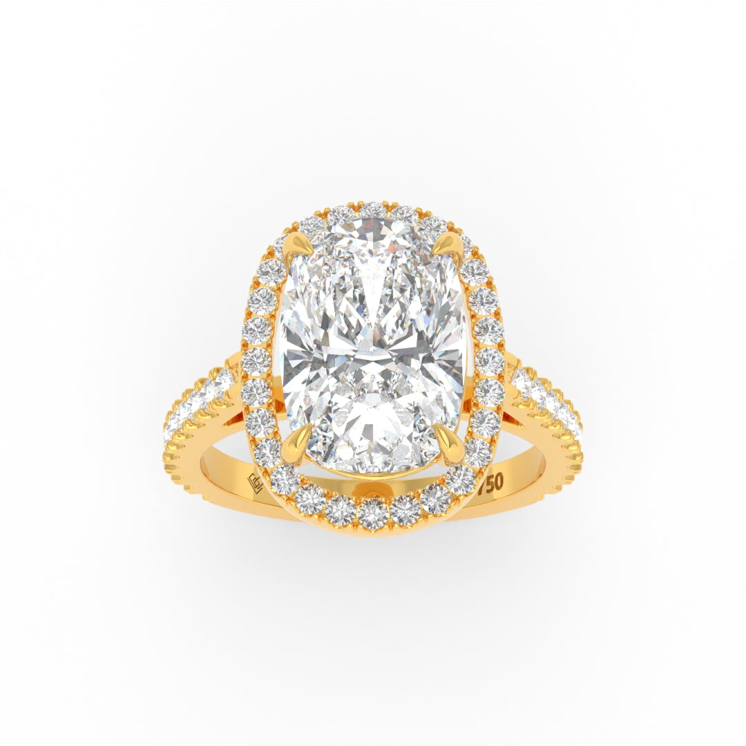 Bella Cushion Cut Diamond Engagement Ring with Diamond Halo & Diamond Band