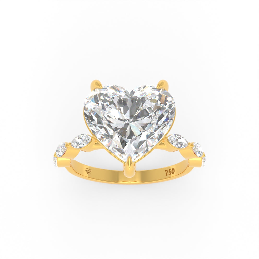Kasandra Heart Cut Diamond Engagement RIng With A Marquise Cut Diamond Band